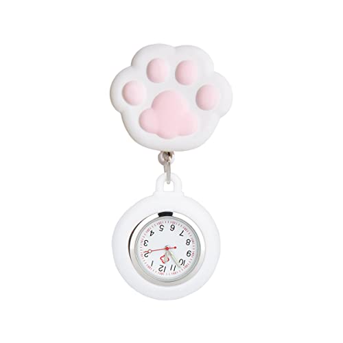 ナースウォッチ 数字 懐中時計 見やすい ポケットウォッチ 看護師 時計 子供時計 クラシック かわいい (ホワイトの猫の爪)
