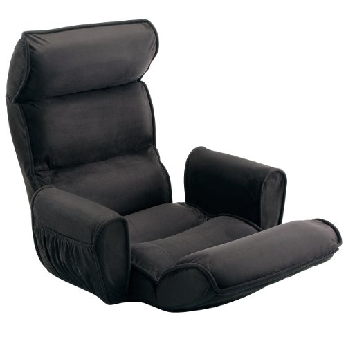 サンワダイレクト 座椅子 ひじ掛け付き ハイバック 頭部/背もたれ/脚部 各14段階調節可能 低反発ウレタン リクライニング ブラック 150-S